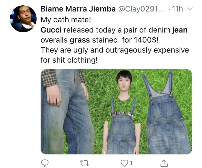 ¿Comprarías un overol manchado de pasto en $1,400 dólares o unos jeans en $1,200? La marca Gucci apuesta a que sí. Se trata de dos prendas vaqueras parte