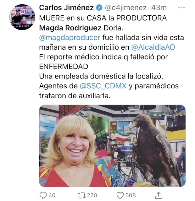 Muere Magda Rodriguez, productora de programa Hoy de Televisa